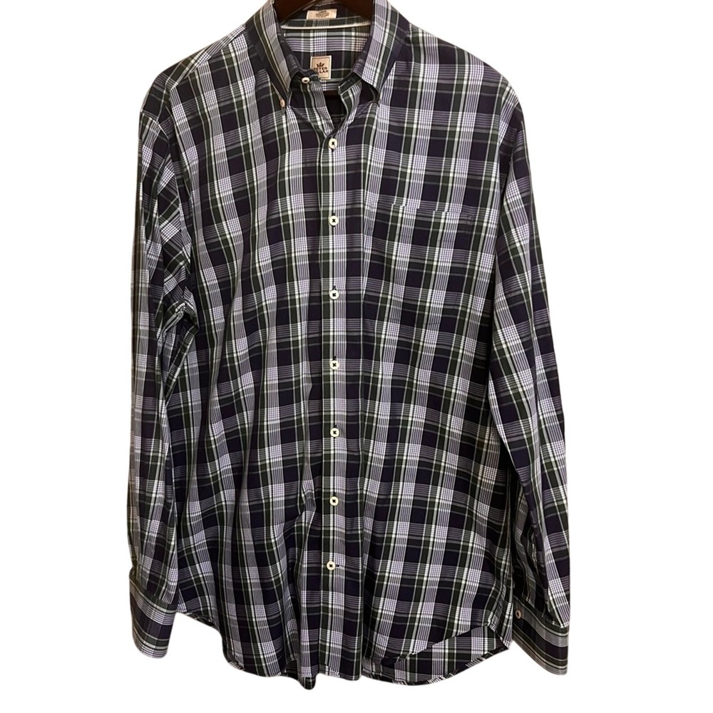 Peter Millar Button Down Long Sleeve Gingham 100% Cotton Men's Size Large
